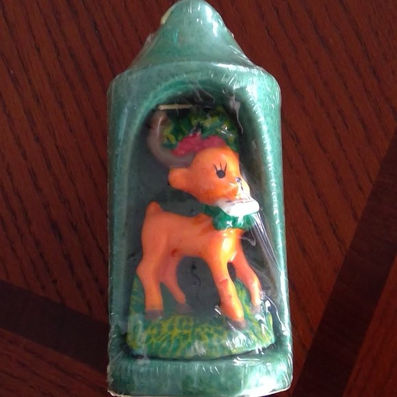 Christmas Pillar Candle with Reindeer - unopened, Green - Picture 2 of 8